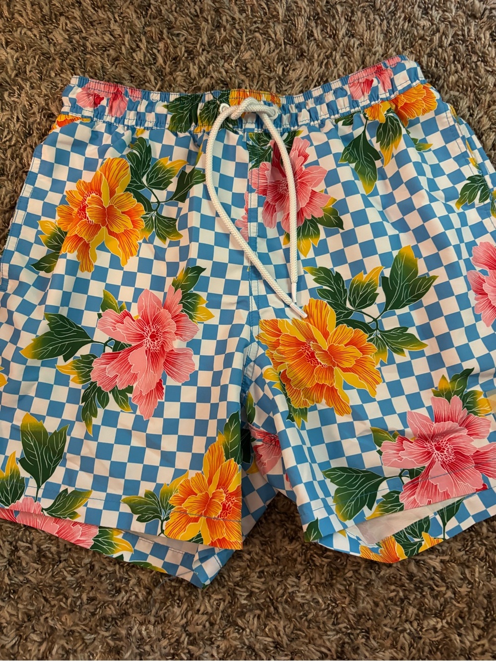 Calvin Klein Blue/White Check Floral Swim Trunks